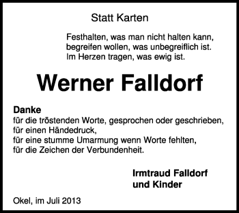 Traueranzeige von Werner Falldorf von KRZ