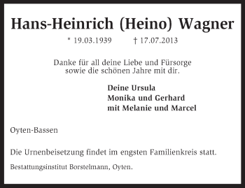 Traueranzeige von Hans-Heinrich Wagner von KRZ