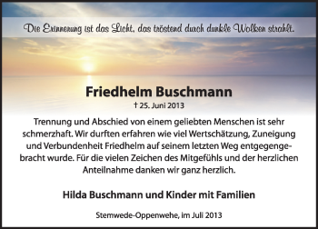 Traueranzeige von Friedhelm Buschmann von KRZ