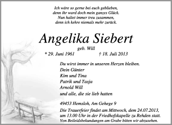 Traueranzeige von Angelika Siebert von KRZ