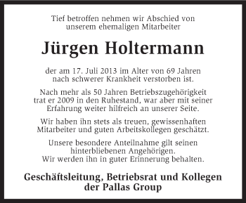 Traueranzeige von Jürgen Holtermann von KRZ