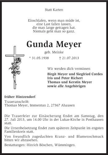 Traueranzeige von Gunda Meyer von KRZ