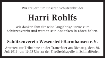 Traueranzeige von Harri Rohlfs von KRZ