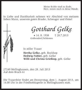 Traueranzeige von Gotthard Gelke von KRZ