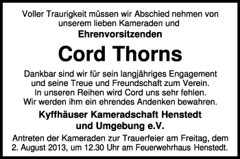 Traueranzeige von Cord Thorns von KRZ