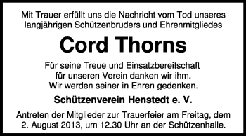 Traueranzeige von Cord Thorns von KRZ