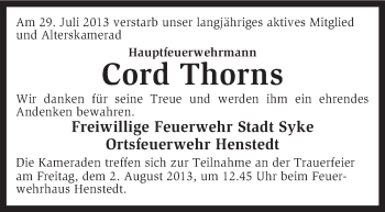 Traueranzeige von Cord Thorns von KRZ