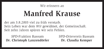 Traueranzeige von Manfred Krause von KRZ