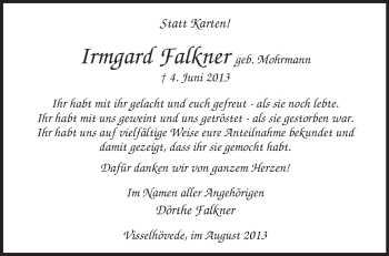 Traueranzeige von Irmgard Falkner von KRZ