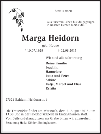 Traueranzeige von Marga Heidorn von KRZ