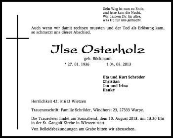 Traueranzeige von Ilse Osterholz von KRZ