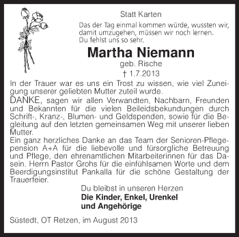 Traueranzeige von Martha Niemann von KRZ