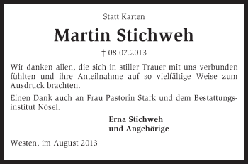 Traueranzeige von Martin Stichweh von KRZ