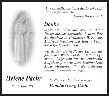 Traueranzeige von Helene Paehr von KRZ