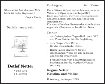 Traueranzeige von Detlef Netter von KRZ