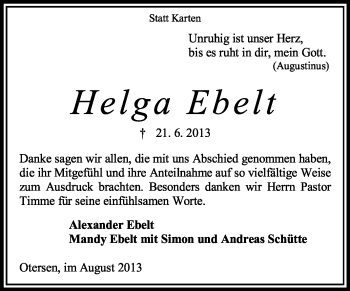 Traueranzeige von Helga Ebelt von KRZ