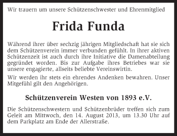 Traueranzeige von Frida Funda von KRZ