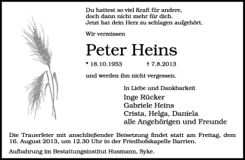 Traueranzeige von Peter Heins von KRZ