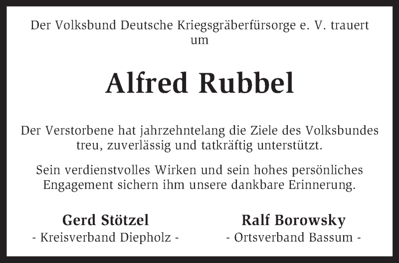  Traueranzeige für Alfred Rubbel vom 14.08.2013 aus KRZ