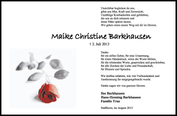 Traueranzeige von Maike Christine Barkhausen von KRZ