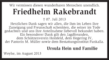 Traueranzeige von Friedhelm Rakebrandt von KRZ