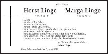 Traueranzeige von Horst und Marga Linge von KRZ