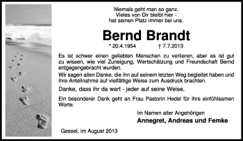 Traueranzeige von Bernd Brandt von KRZ