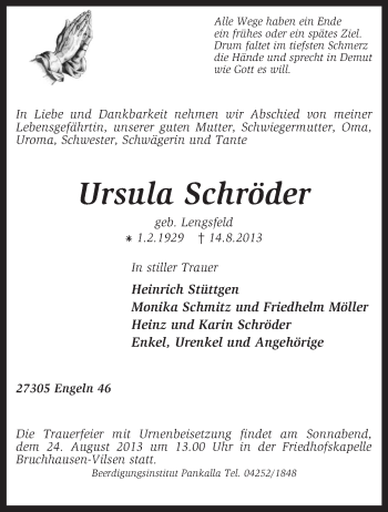 Traueranzeige von Ursula Schröder von KRZ