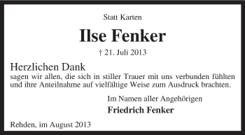 Traueranzeige von Ilse Fenker von KRZ