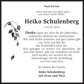 Traueranzeige von Heiko Schulenberg von KRZ