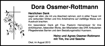 Traueranzeige von Dora Ossmer-Rottmann von KRZ