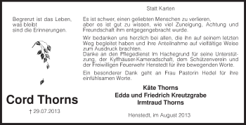 Traueranzeige von Cord Thorns von KRZ