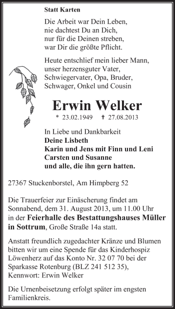 Traueranzeige von Erwin Welker von KRZ