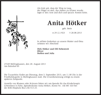 Traueranzeige von Anita Hötker von KRZ