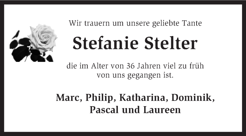  Traueranzeige für Stefanie Stelter vom 31.08.2013 aus KRZ
