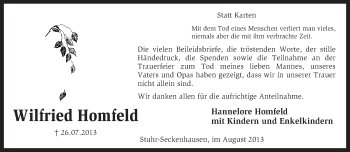 Traueranzeige von Wilfried Homfeld von KRZ