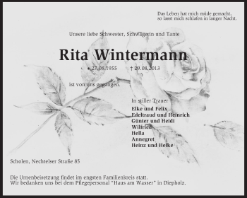 Traueranzeige von Rita Wintermann von KRZ