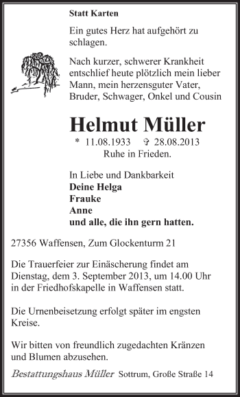 Traueranzeige von Helmut Müller von KRZ