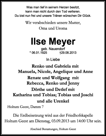 Traueranzeige von Ilse Meyer von KRZ