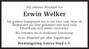 Traueranzeige von Erwin Welker von KRZ