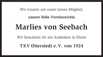 Traueranzeige von Marlies von Seebach von KRZ