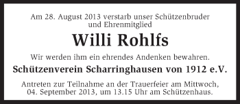 Traueranzeige von Willi Rohlfs von KRZ