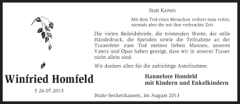 Traueranzeige von Winfried Homfeld von KRZ