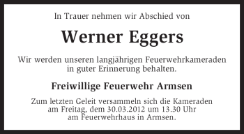 Traueranzeige von Werner Eggers von KREISZEITUNG SYKE