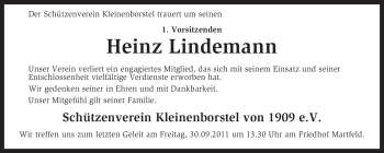 Traueranzeige von Heinz Lindemann von KREISZEITUNG SYKE