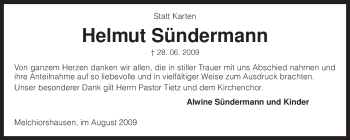 Traueranzeige von Helmut Sündermann von KREISZEITUNG SYKE