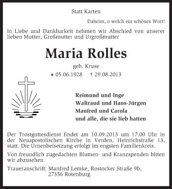 Traueranzeige von Maria Rolles von KRZ