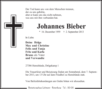 Traueranzeige von Johannes Bieber von KRZ