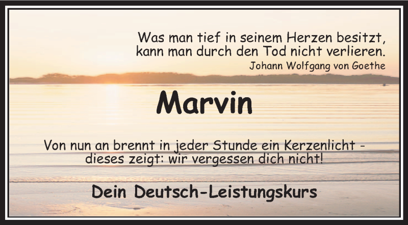  Traueranzeige für Marvin Erdmann vom 04.09.2013 aus KRZ