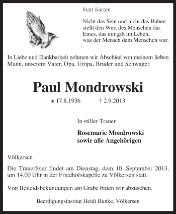 Traueranzeige von Paul Mondrowski von KRZ